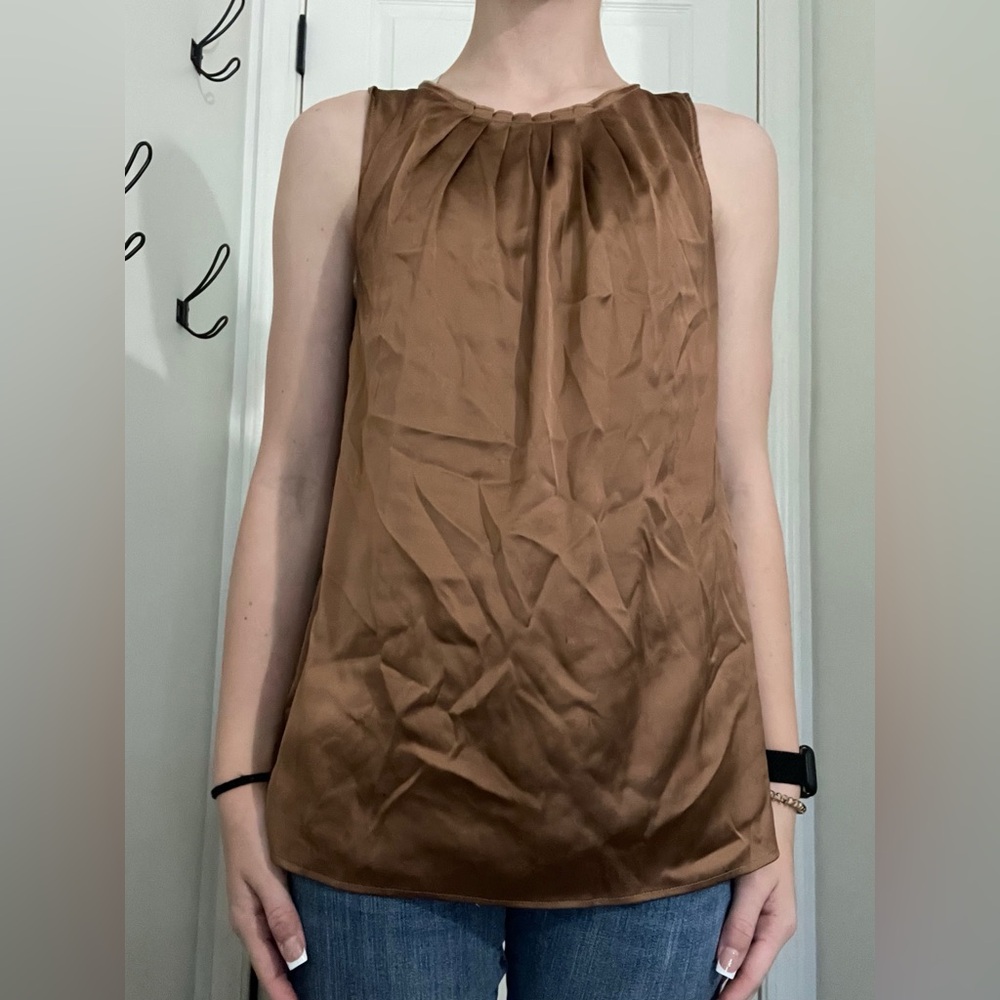 Loft brown silk tank top toe back details